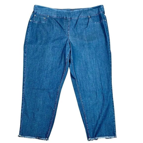 Ruby Rd. Pull-on Straight Denim Fringe Bottom Jeans 3X - Picture 1 of 8